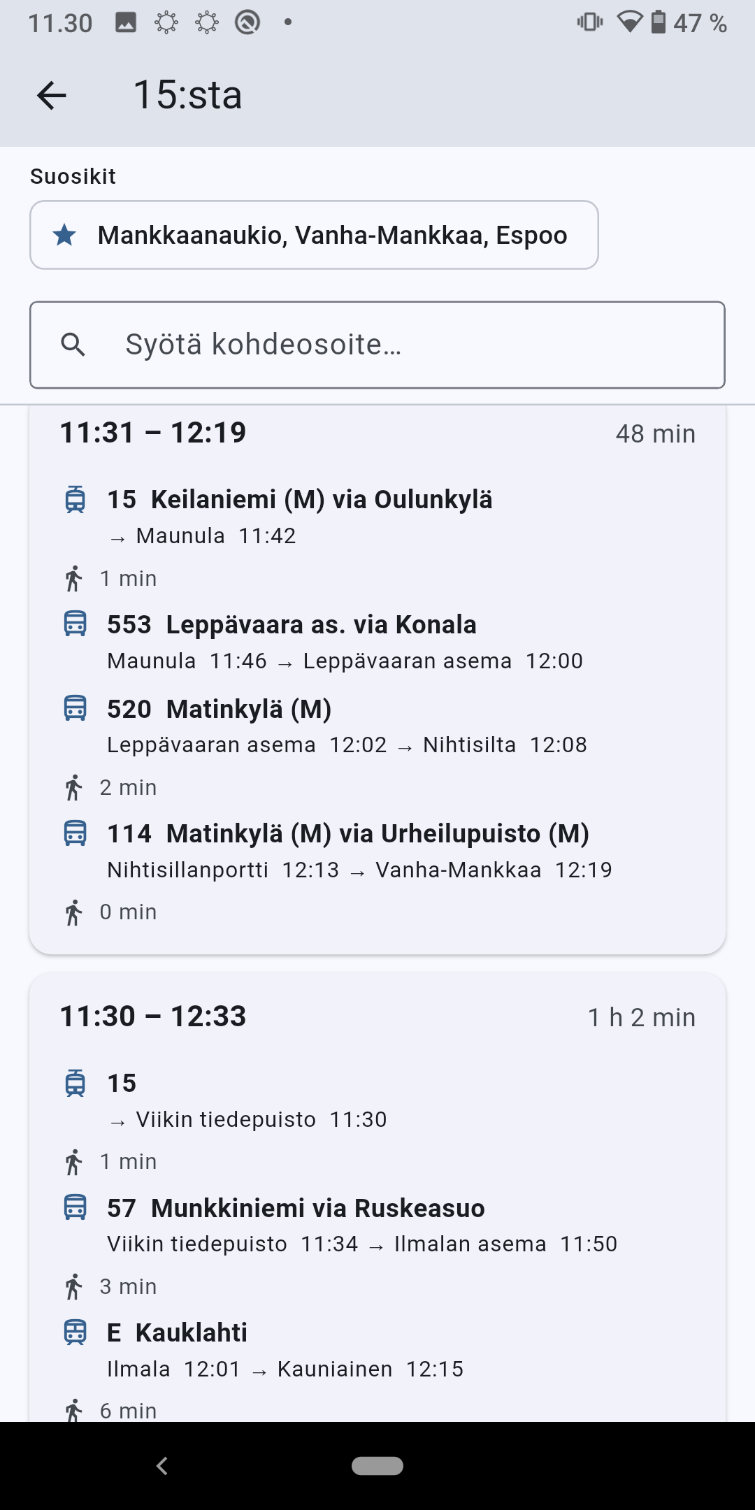 Whesuli näyttää reittivaihtoehdot nykyisen ajoneuvon kyydistä